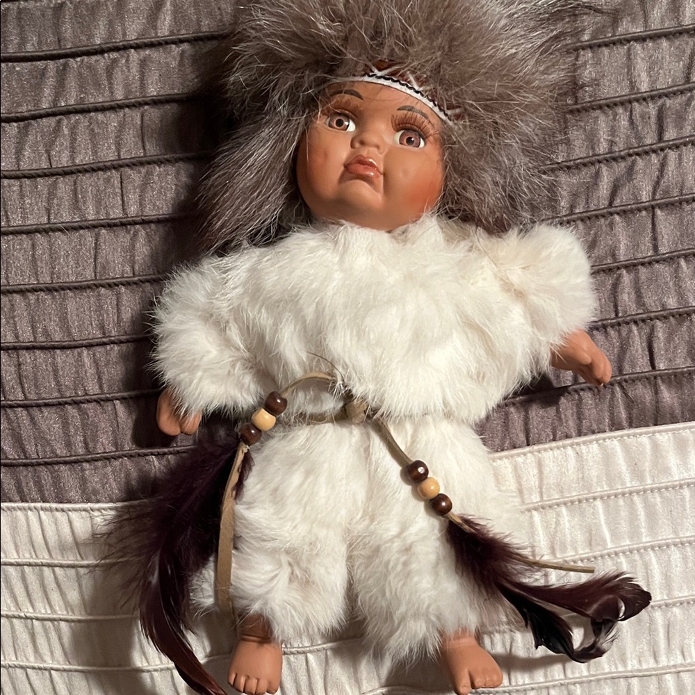 Plush White and Brown Inuit Alaskan Doll